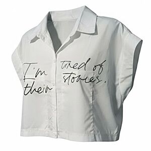Emerson Lang White Short Sleeve Cropped I’m Tired Of Their Stories Top NWOT